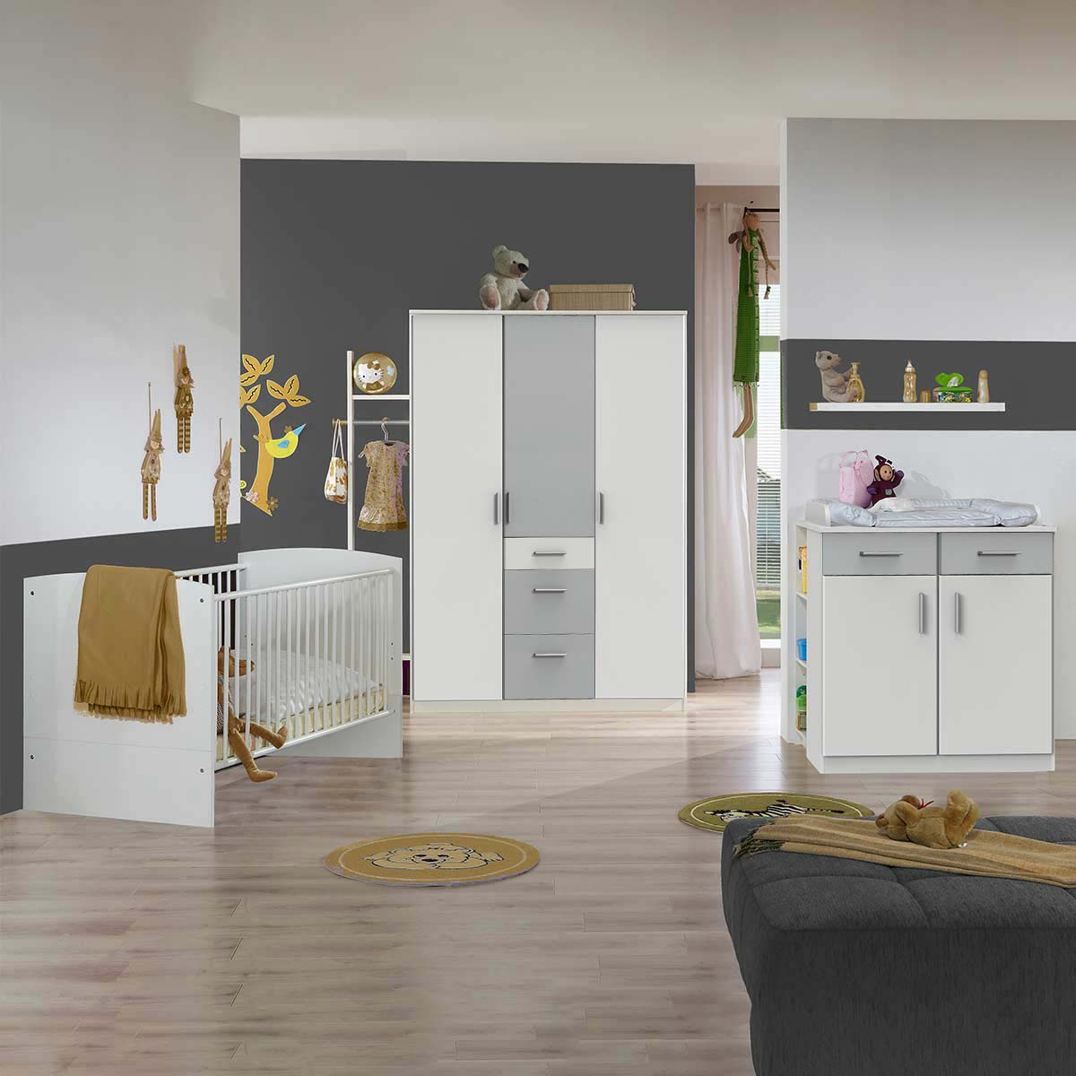 Wimex Joker Babyzimmer 3-teilig San Remo-Eiche Dekor/Graphit Kleiderschrank 135 cm