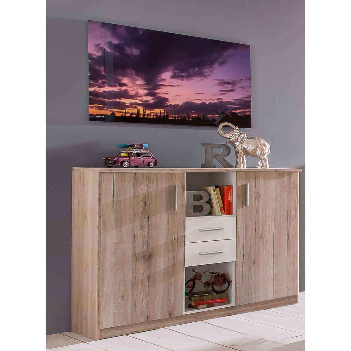 Wimex Joker Highboard San Remo-Eiche-Nachbildung / Weiß