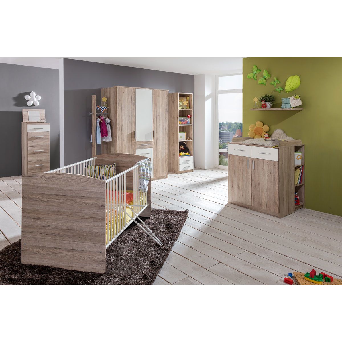 Wimex Joker Babyzimmer 3-teilig Schrank 3-türig San Remo-Eiche-Nachbildung / Weiß