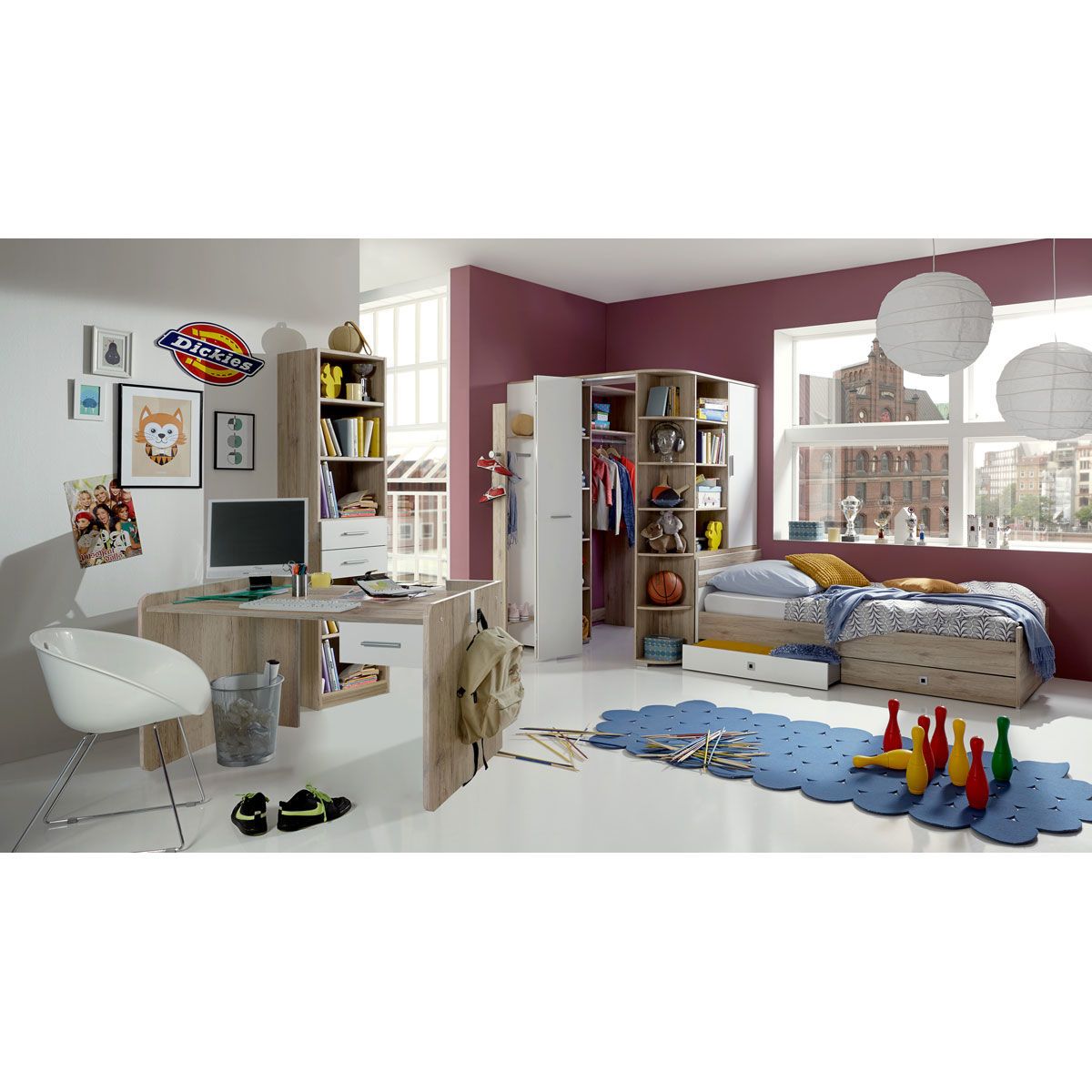Wimex Joker Jugendzimmer 3-teilig Schreibtisch San Remo-Eiche-Nachbildung / Weiß