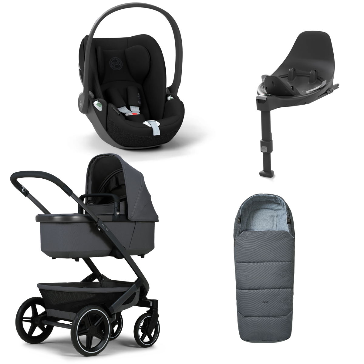 Joolz Geo 3 Kinderwagen Bundle Stone grey + Cloud T i-Size, Base T & Fußsack