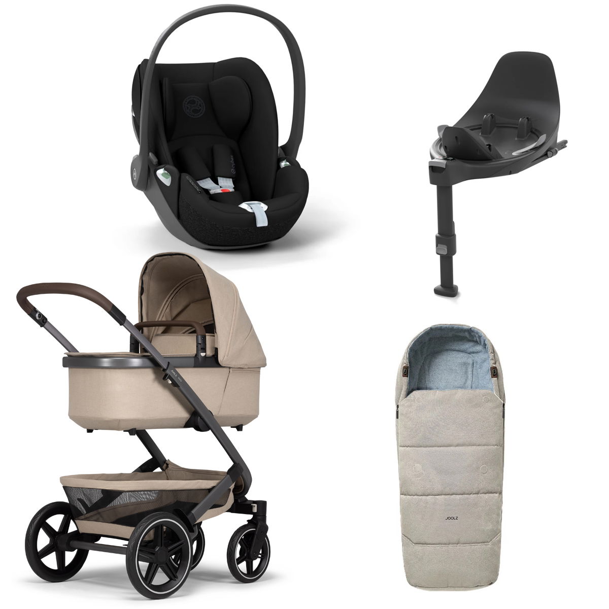 Joolz Geo 3 Kinderwagen Bundle Sandy taupe + Cloud T i-Size, Base T & Fußsack