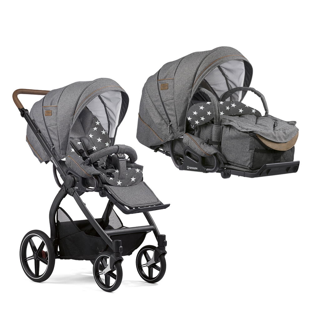 Gesslein FX4 Classic Kinderwagen Gestell schwarz mit C1-Lift Tragetasche Farbe wählbar