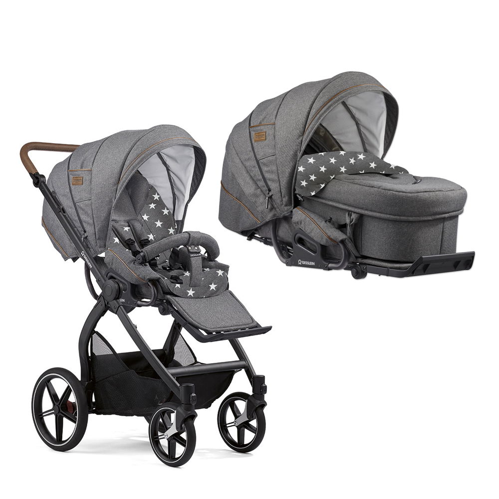 Gesslein FX4 Classic Kinderwagen Gestell schwarz mit C2-Compact Tragetasche Farbe wählbar
