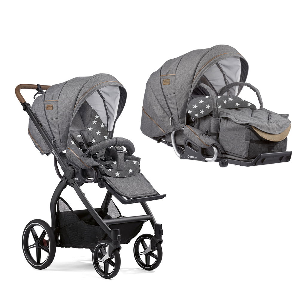 Gesslein FX4 Classic Kinderwagen mit Handbremse Gestell schwarz mit C1-Lift Tragetasche Farbe wählbar