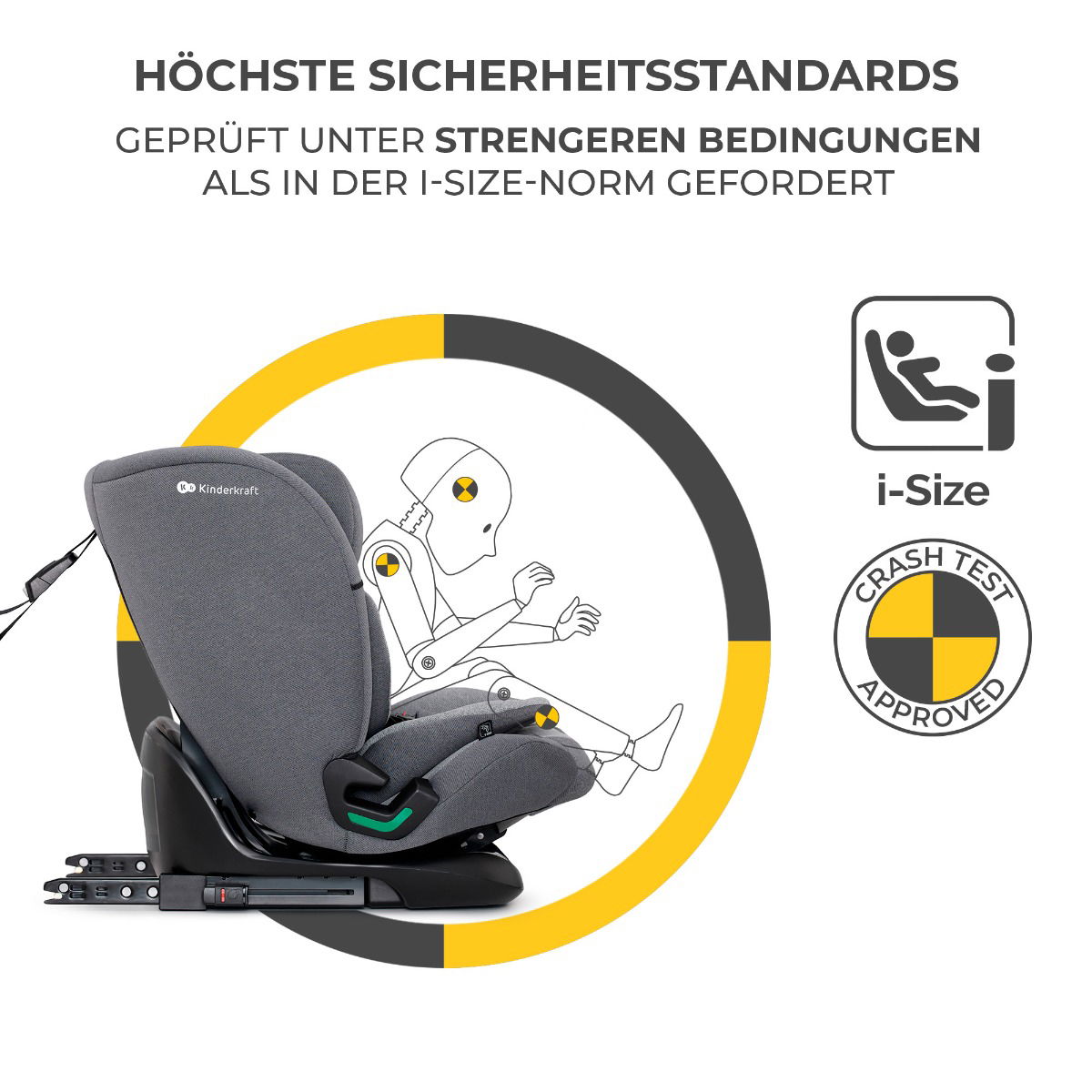 Kinderkraft ONETO3 i Size Kindersitz mit ISOFIX cool grey 76 150cm
