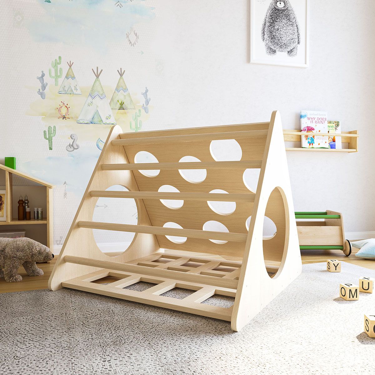 Artkid Max Klettergerüst 4 in 1 Kletterdreieck aus Massivholz Kiefer