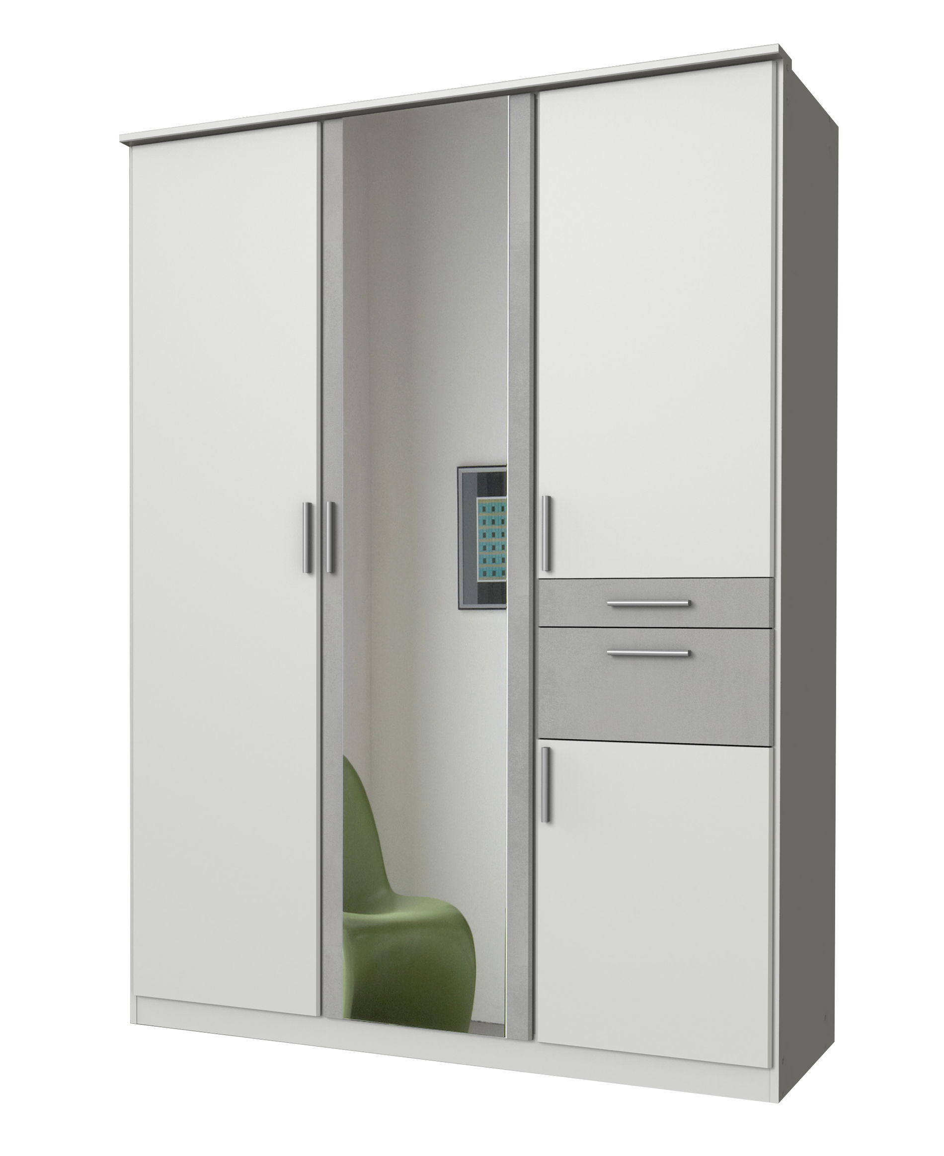 Wimex Koblenz Kleiderschrank 4T 2S Weiß/Beton-Nachbildung lichtgrau