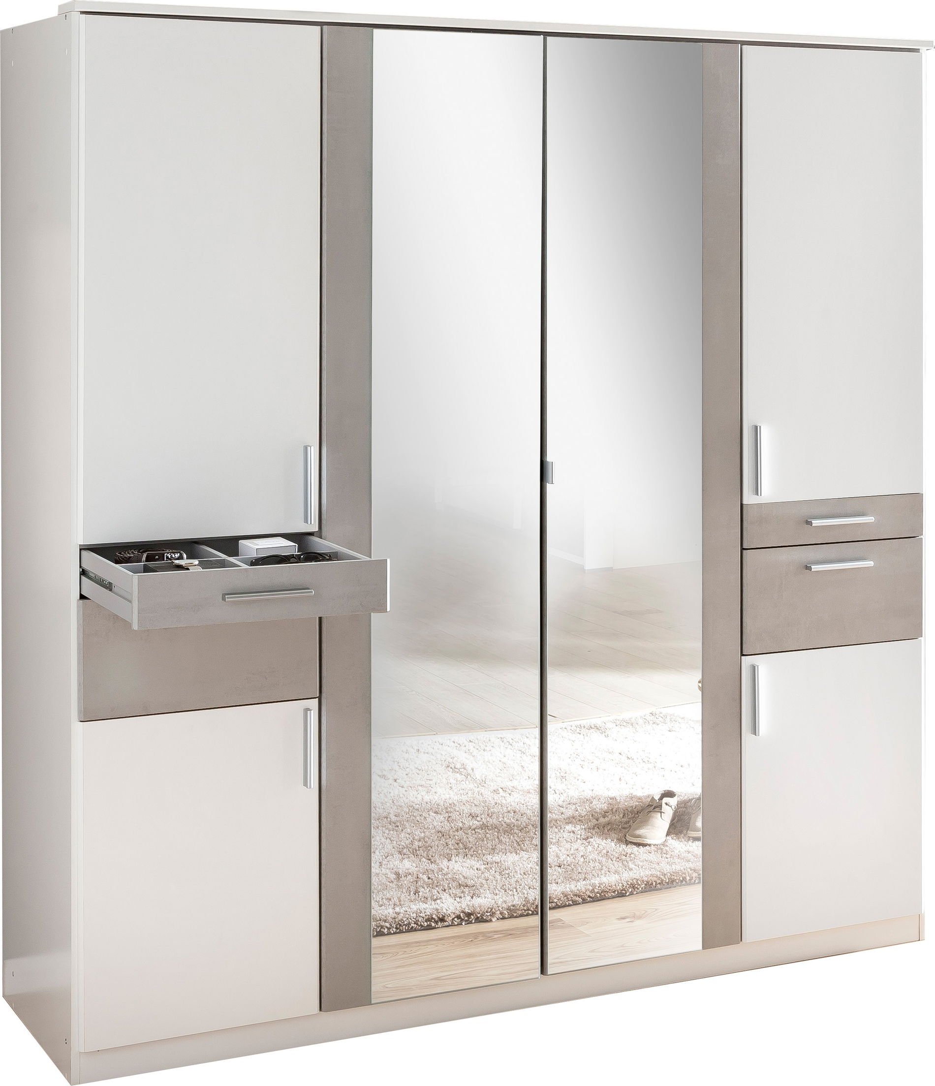 Wimex Koblenz Kleiderschrank 6T 4S Weiß/Beton-Nachbildung lichtgrau