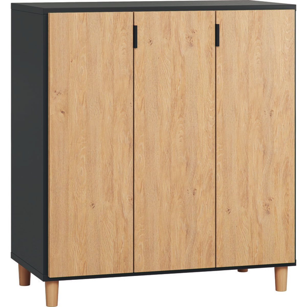 VOX Simple Kommode mit Türen Farbe wählbar (eiche, weiß, Füße rund 4er-Set eiche (4015563), Griff (2Stk.) weiß (4015533))