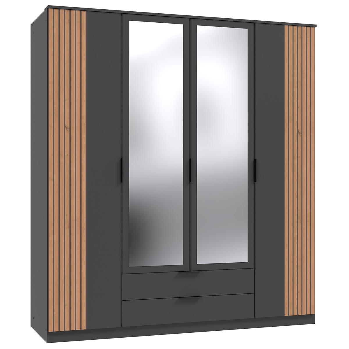 Wimex Lübeck Kleiderschrank mit Kranz 180 cm 2 Spiegel Graphit/Artisan-Eiche Dekor