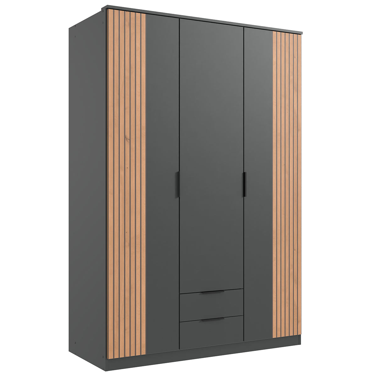 Wimex Lübeck Kleiderschrank mit Kranz 135 cm Graphit/Artisan-Eiche Dekor
