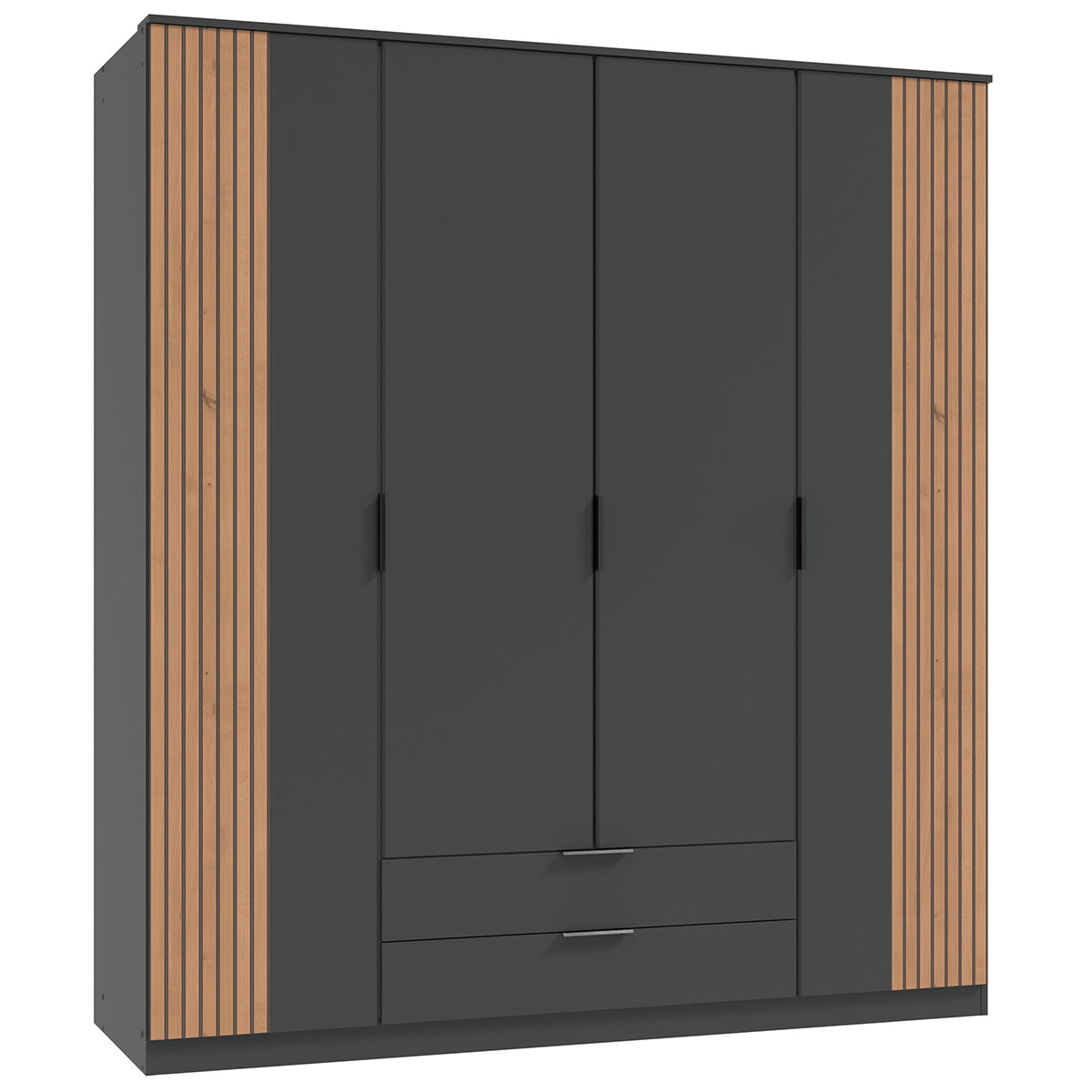 Wimex Lübeck Kleiderschrank mit Kranz 180 cm Graphit/Artisan-Eiche Dekor
