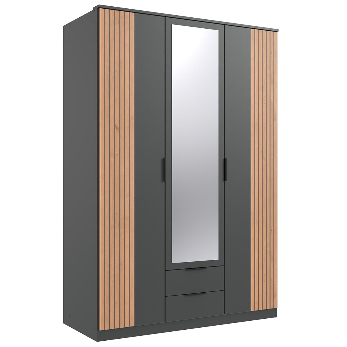 Wimex Lübeck Kleiderschrank mit Kranz 135 cm 1 Spiegel Graphit/Artisan-Eiche Dekor