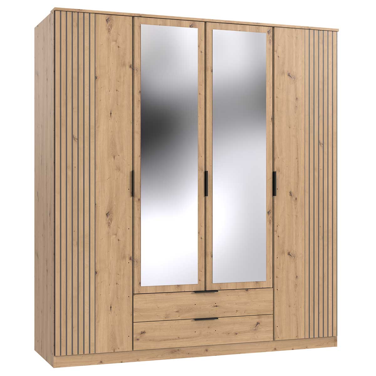 Wimex Lübeck Kleiderschrank mit Kranz 180 cm 2 Spiegel Artisan-Eiche Dekor