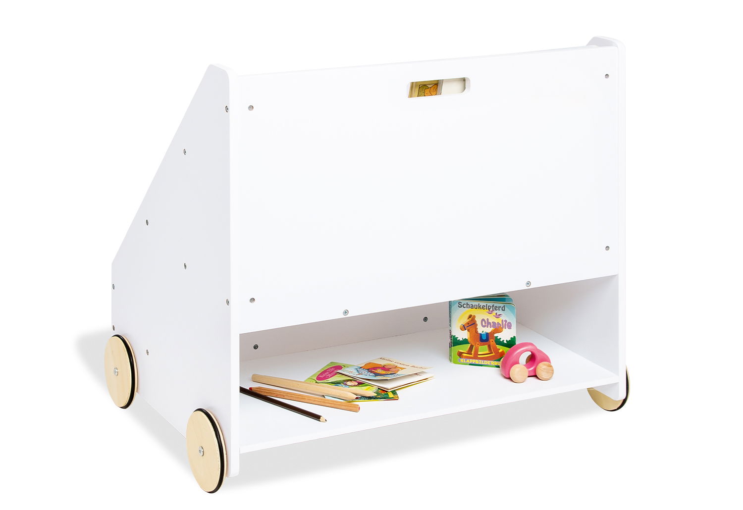 Pinolino Kinder-Bücherregal Lasse - mit Rollen MDF weiß lackiert