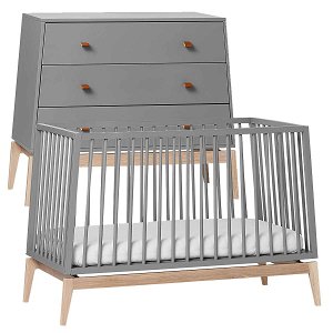 Leander Luna Kinderzimmer Sparset grau/eiche Babybett 60x120 cm und Kommode