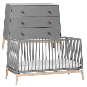 Leander Luna Kinderzimmer Sparset grau/eiche Babybett 70x140 cm und Kommode