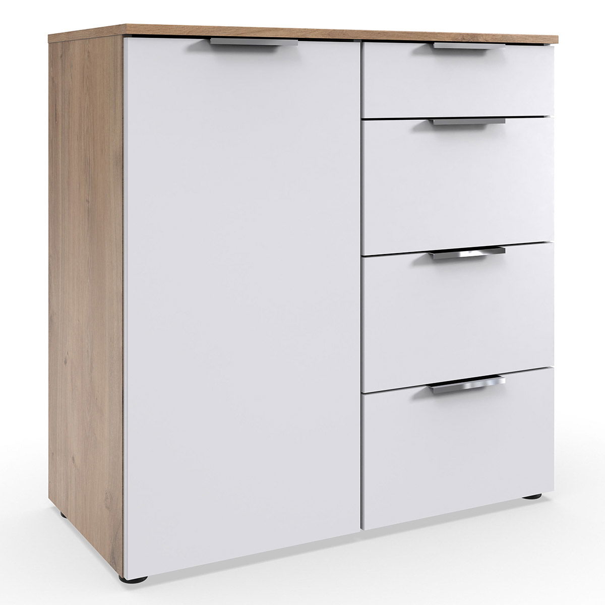 Wimex level36 A Kombikommode 1T 4S Weiß/Plankeneiche Dekor