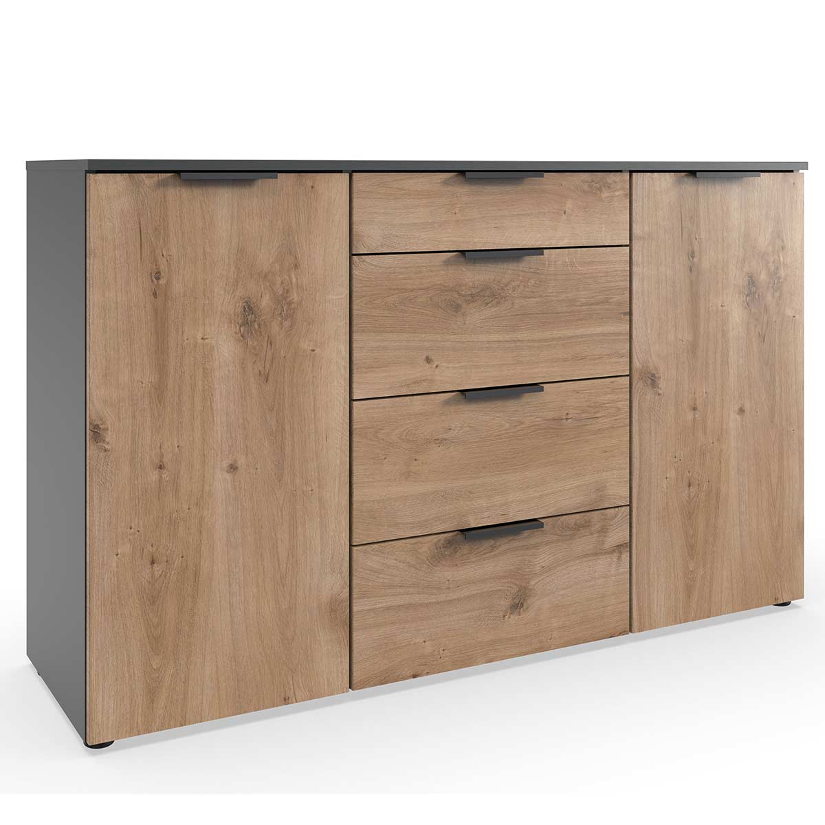 Wimex level36 black A Kombikommode 2T 4S Plankeneiche Dekor/Graphit