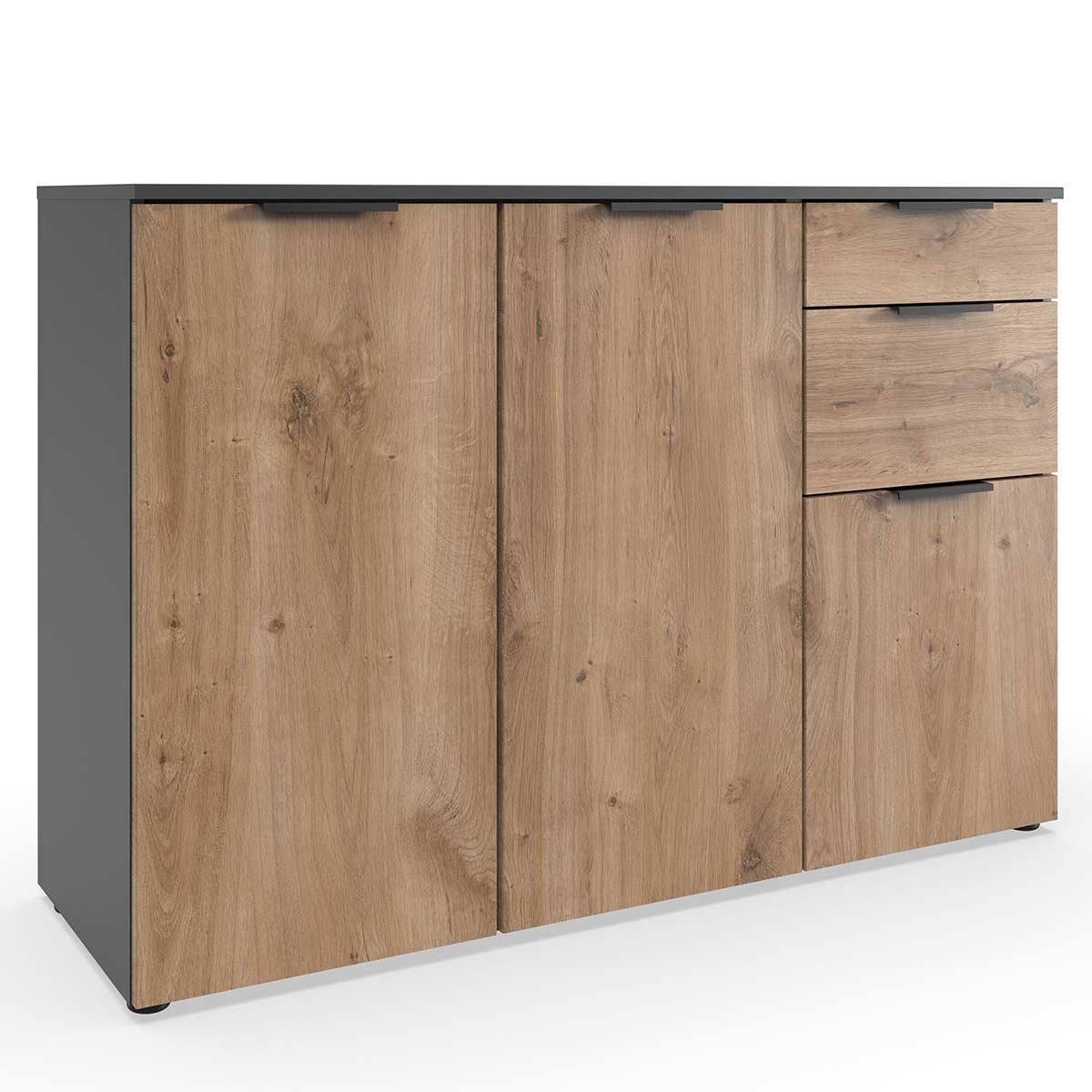 Wimex level36 black A Kombikommode 2T 3S Plankeneiche Dekor/Graphit