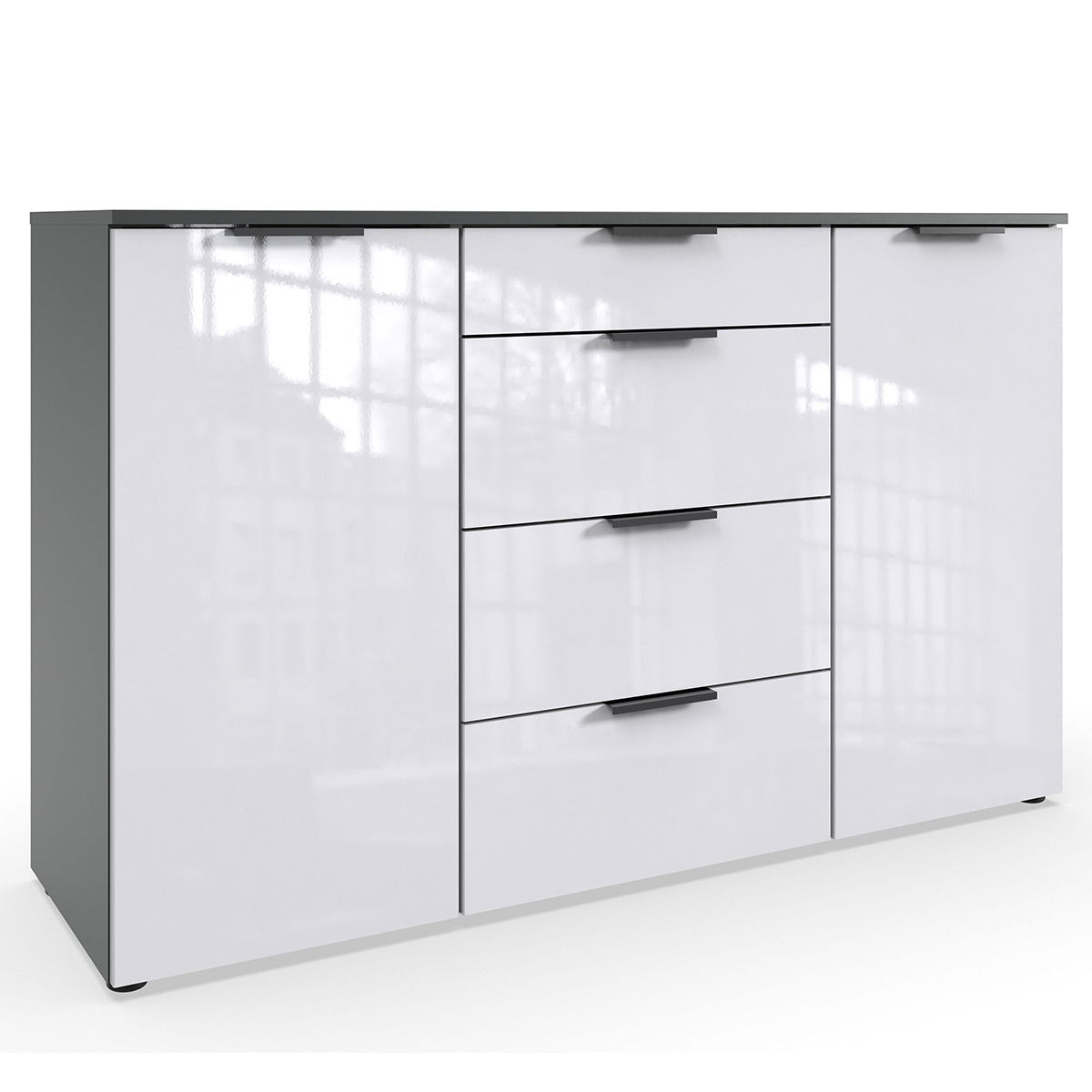 Wimex level36 black D Kombikommode 2T 4S Weiß/Graphit