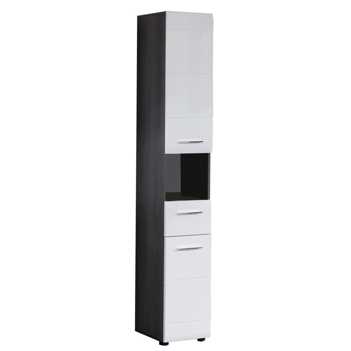 trendteam Line Hochschrank Weiß Hochglanz / Sardegna Rauchsilber