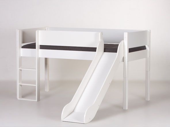 Manis-h Halbhohes Bett LOKE 90x200 cm einfarbig Hochbett mit Rutsche - 22 Farben wählbar ( Farbe Bett: Snow White / -11, Snow White / -11)