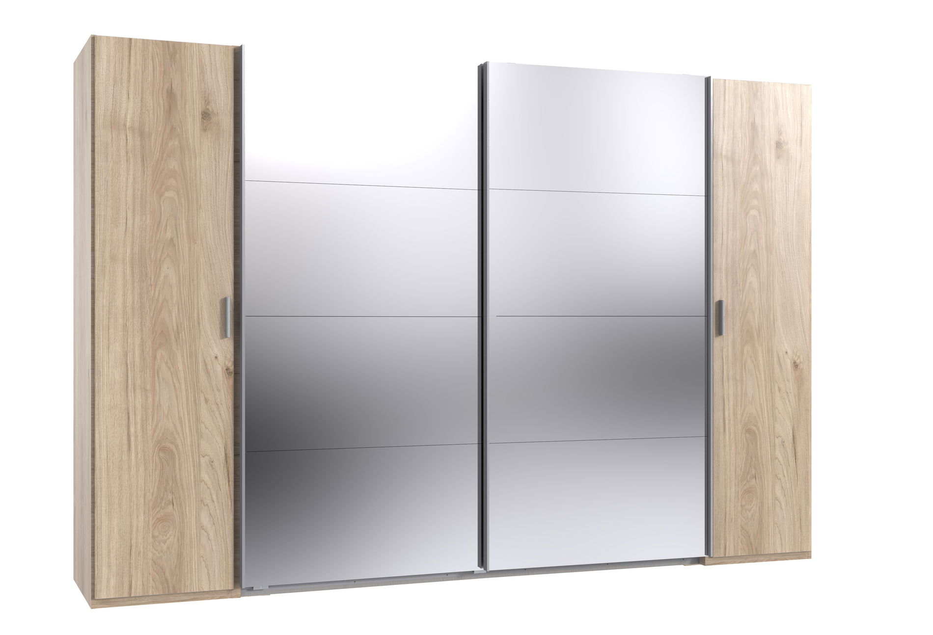 Wimex Lotto Schwebetürenschrank 316 cm 2 Spiegel Hickory-oak-Nachbildung/Raw steel