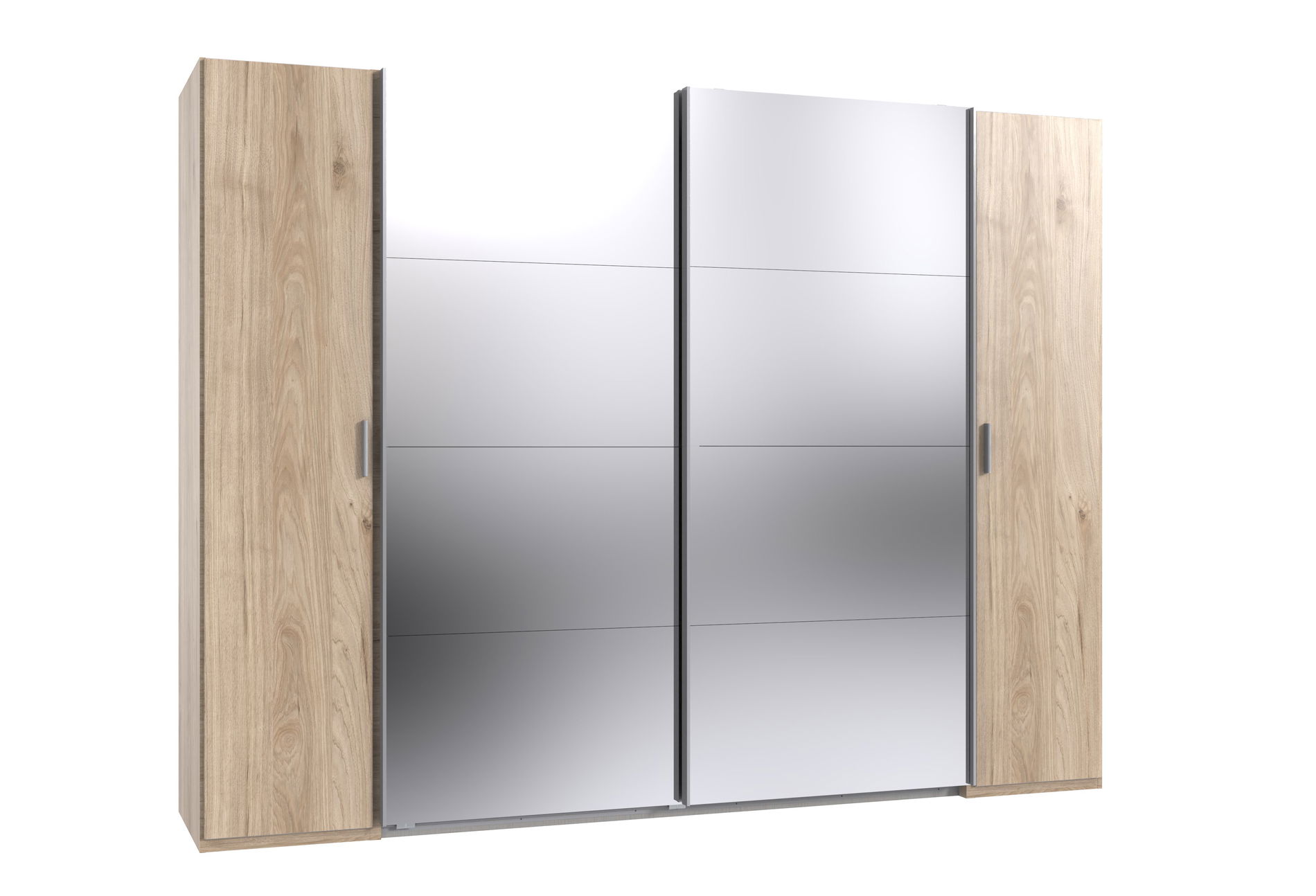Wimex Lotto Schwebetürenschrank 272 cm 2 Spiegel 4 Kleiderstangen Hickory-oak-Nachbildung/Raw steel