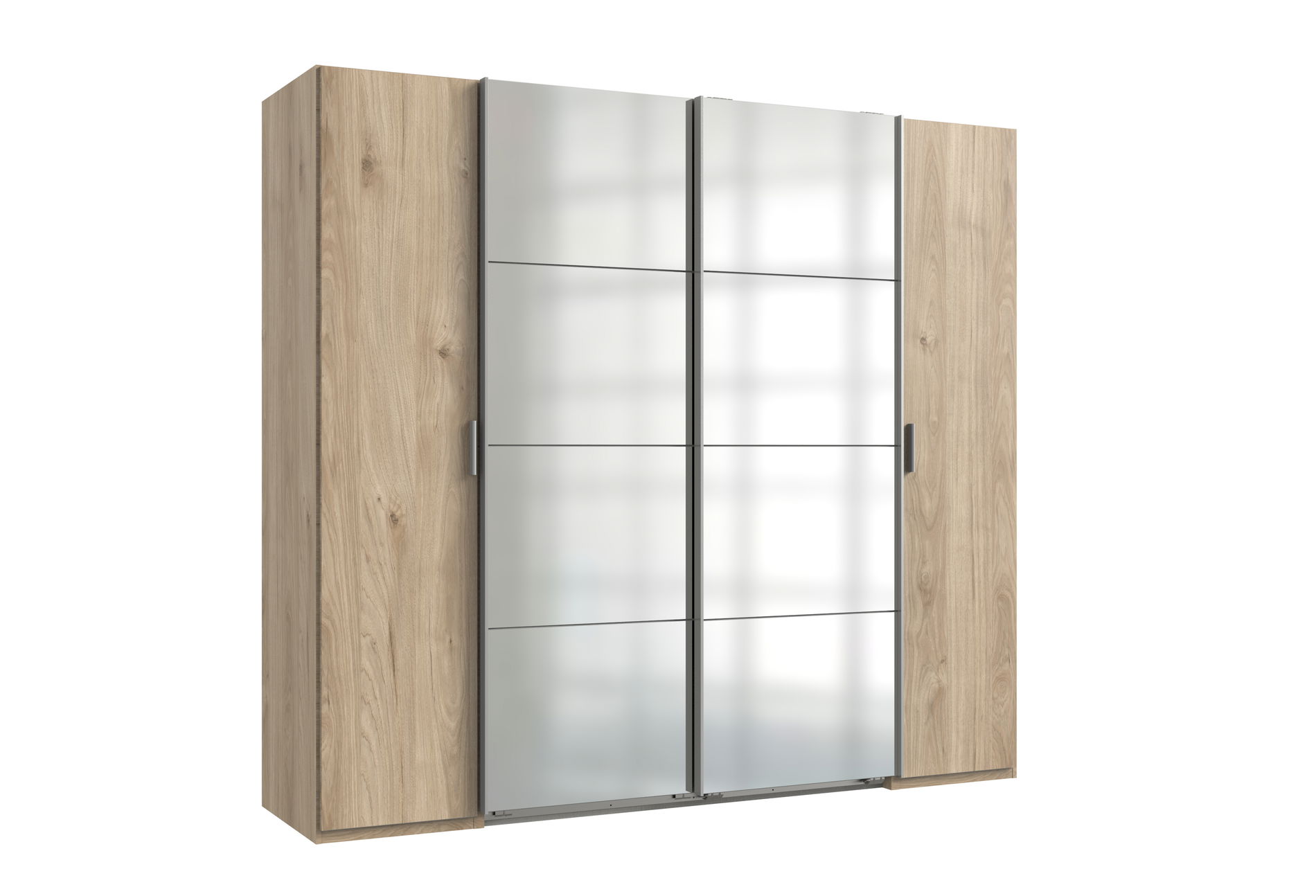 Wimex Lotto Schwebetürenschrank 227 cm 2 Spiegel Hickory-oak-Nachbildung/Raw steel
