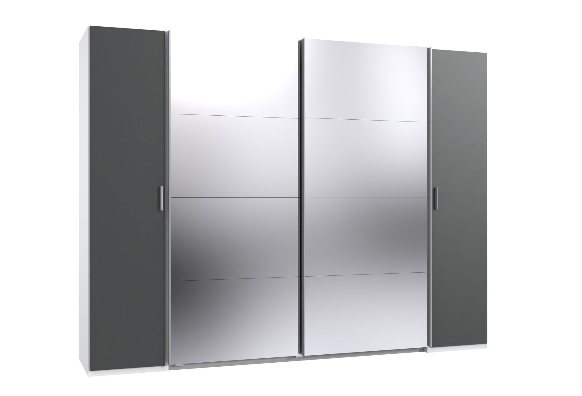 Wimex Lotto Schwebetürenschrank 272 cm 2 Spiegel 4 Kleiderstangen Weiß/Grafit
