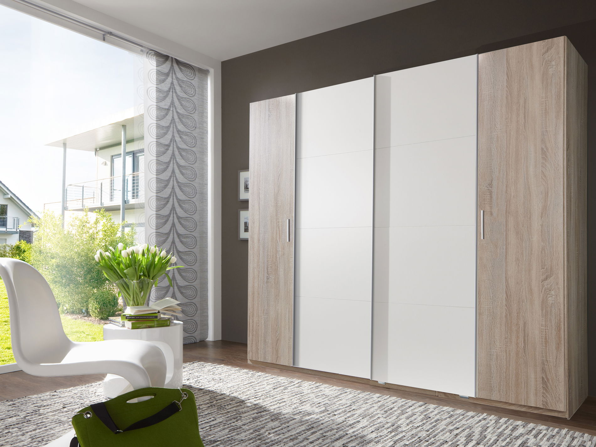 Wimex Lotto Schwebetürenschrank 227 cm Eiche sägerau-Nachbildung/Weiß