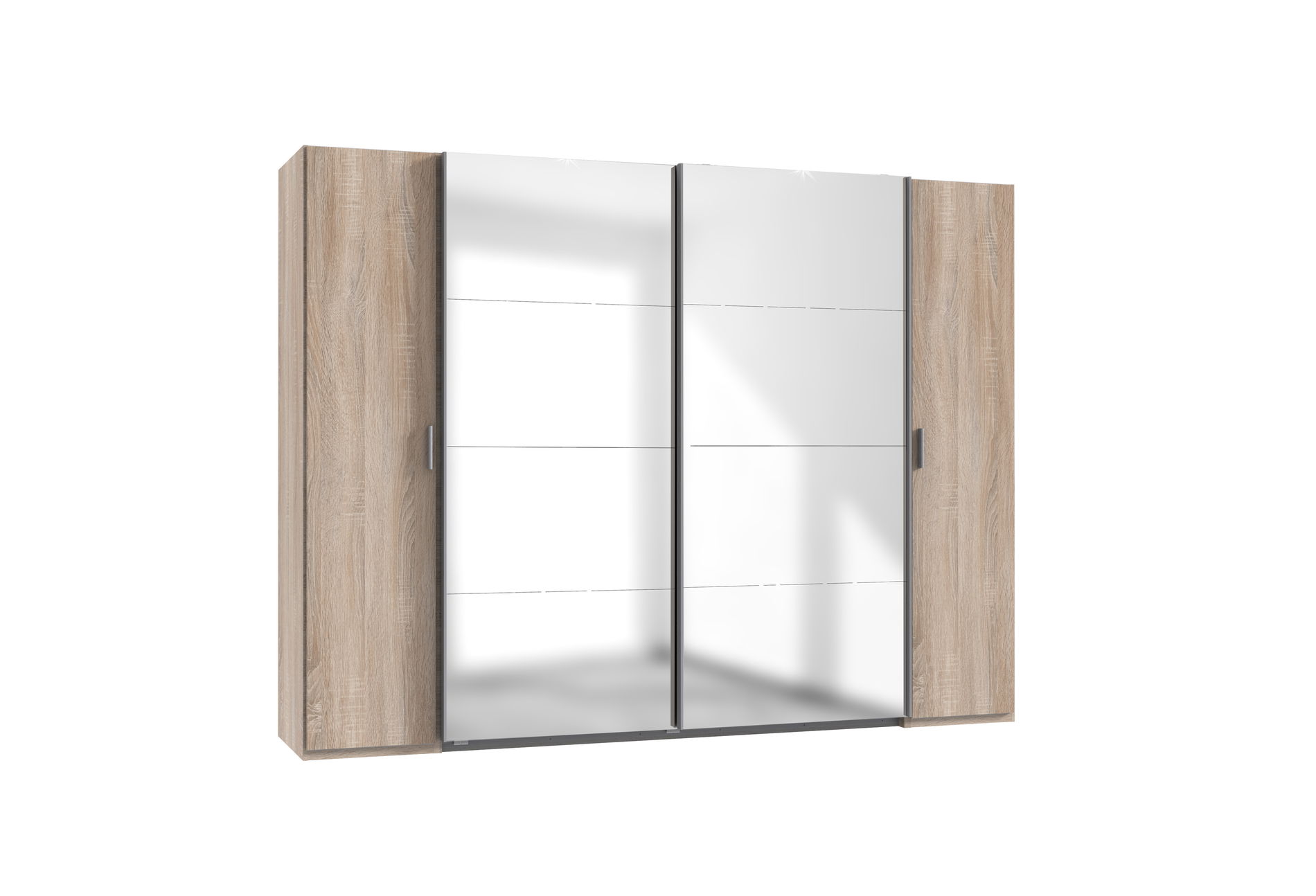 Wimex Lotto Schwebetürenschrank 316 cm 2 Spiegel Eiche sägerau-Nachbildung/Weiß