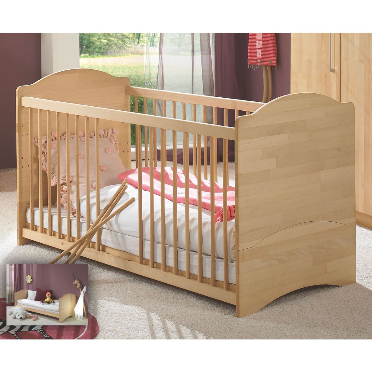 Relita LUNA Babybett Buche geölt 70 x 140 cm, umbaubar - frachtfrei