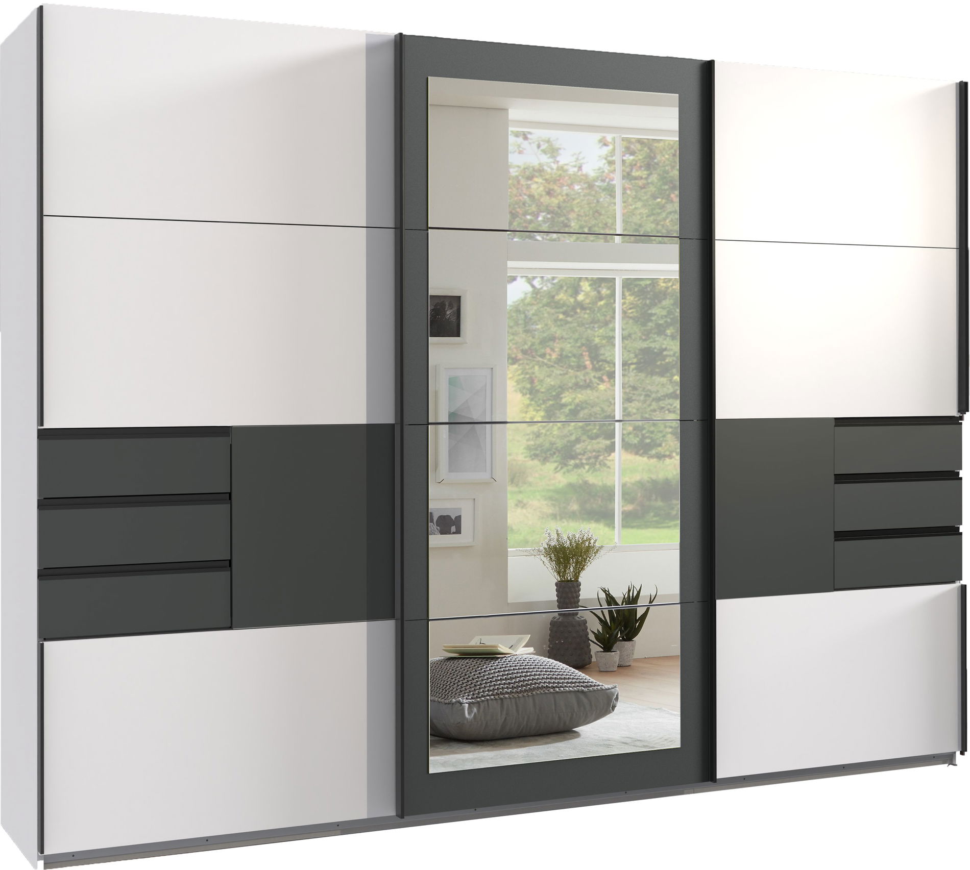 Wimex Luzern Schwebetürenschrank 270 cm Weiß/Grafit