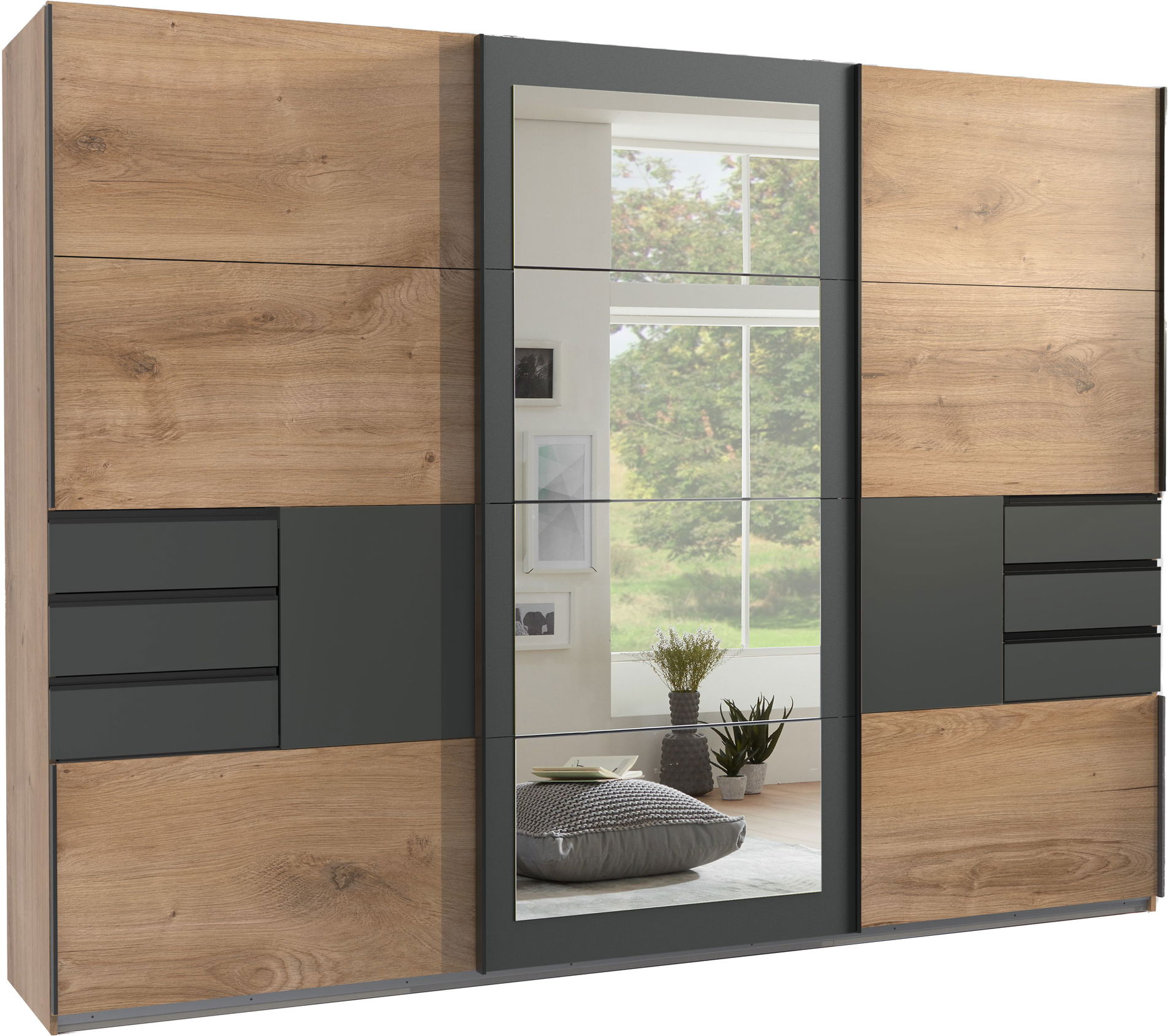 Wimex Luzern Schwebetürenschrank 270 cm Plankeneiche-Nachbildung/Grafit