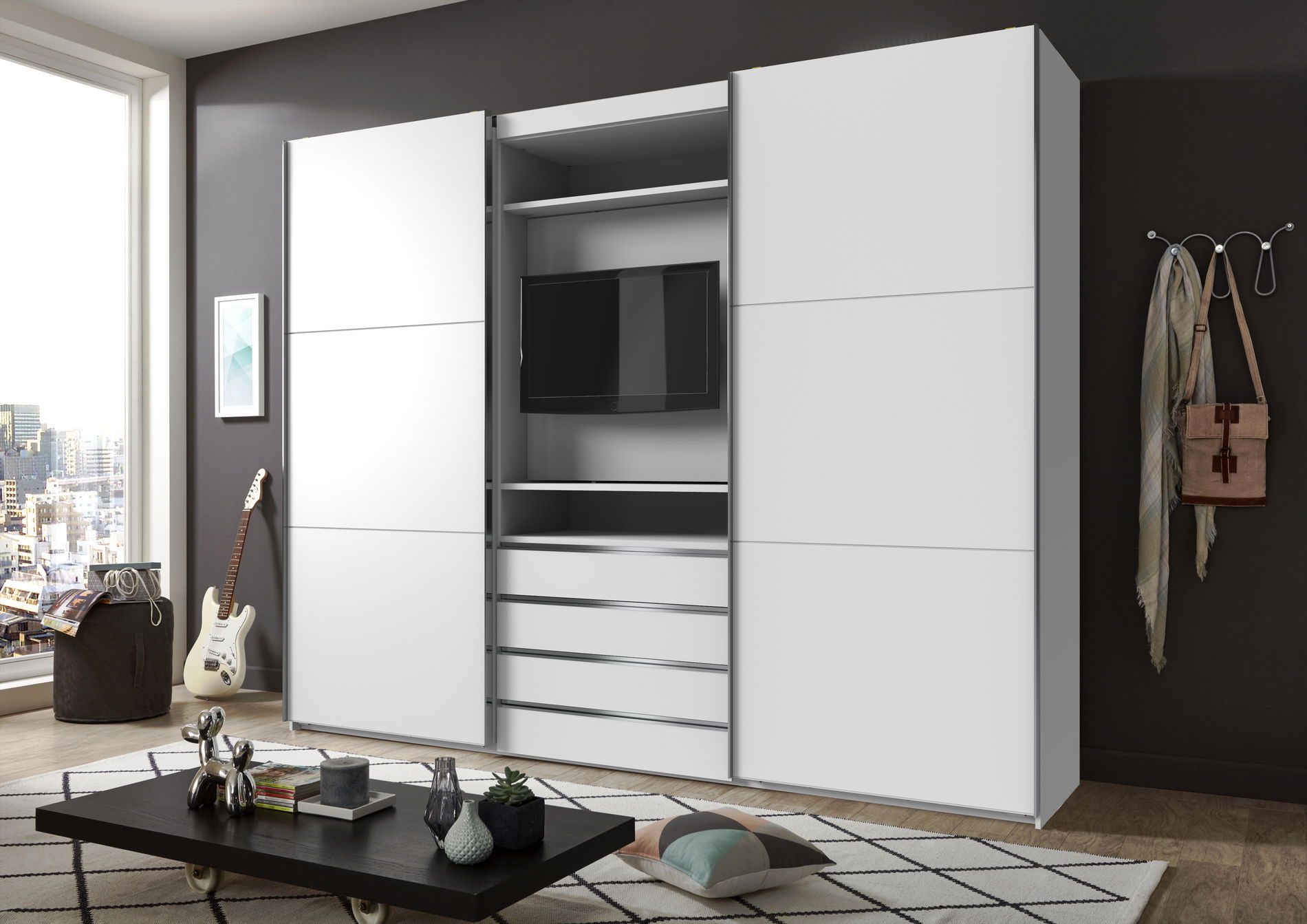 Wimex magic TV Schwebetürenschrank 236 cm Weiß
