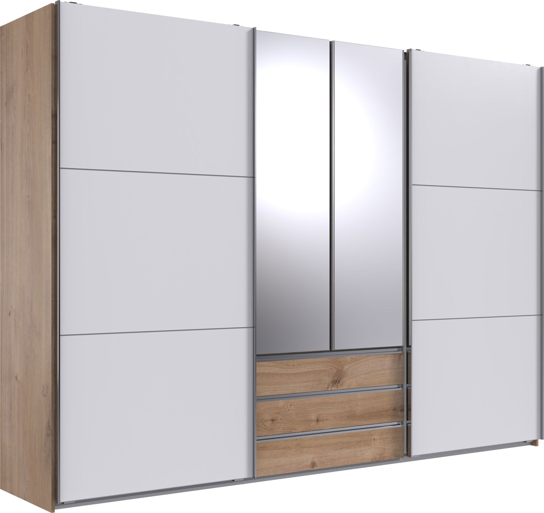 Wimex magic Schwebetürenschrank 216 cm 2 Spiegel Plankeneiche-Nachbildung/Weiß