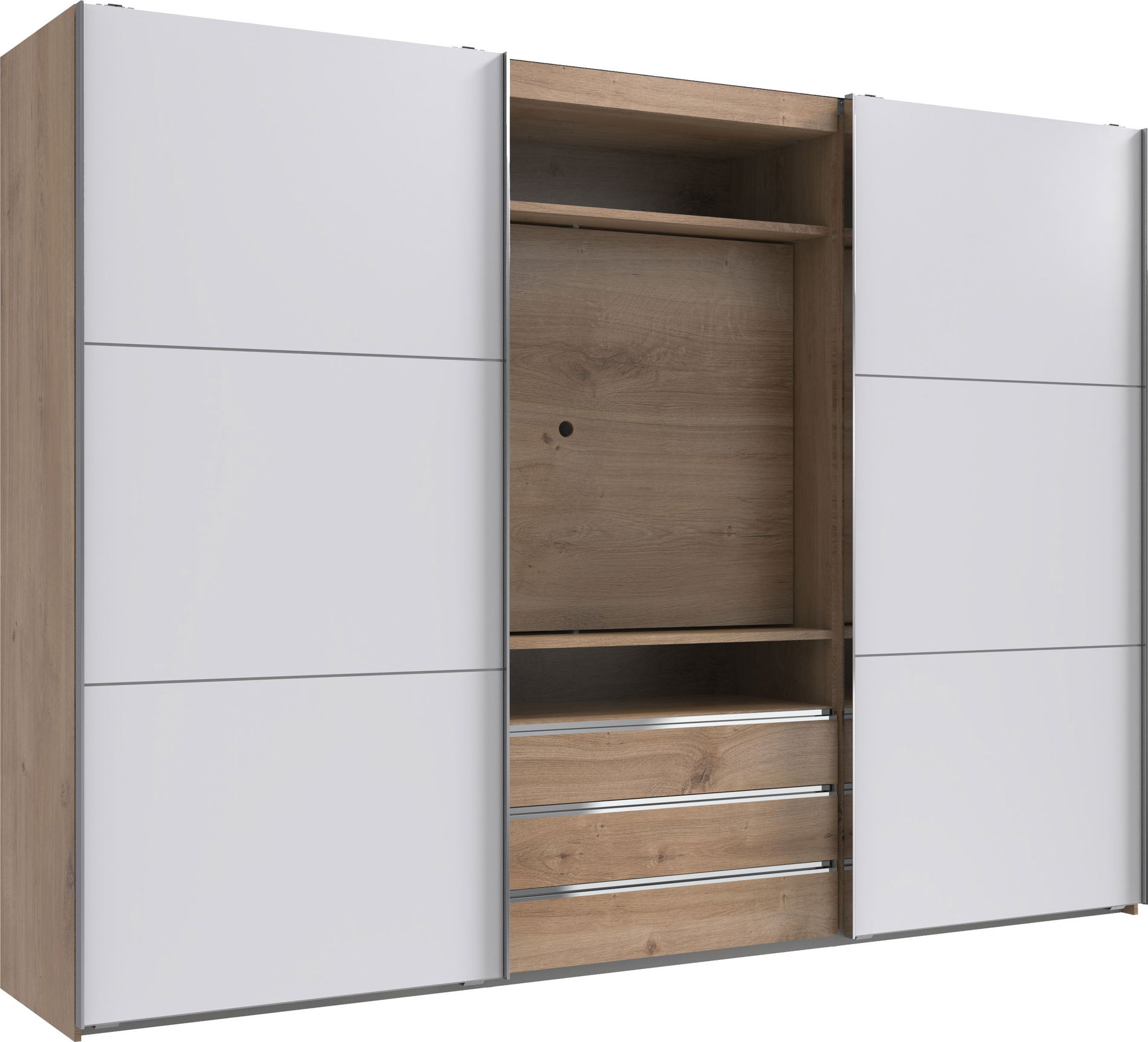 Wimex magic TV Schwebetürenschrank 216 cm Plankeneiche-Nachbildung/Weiß