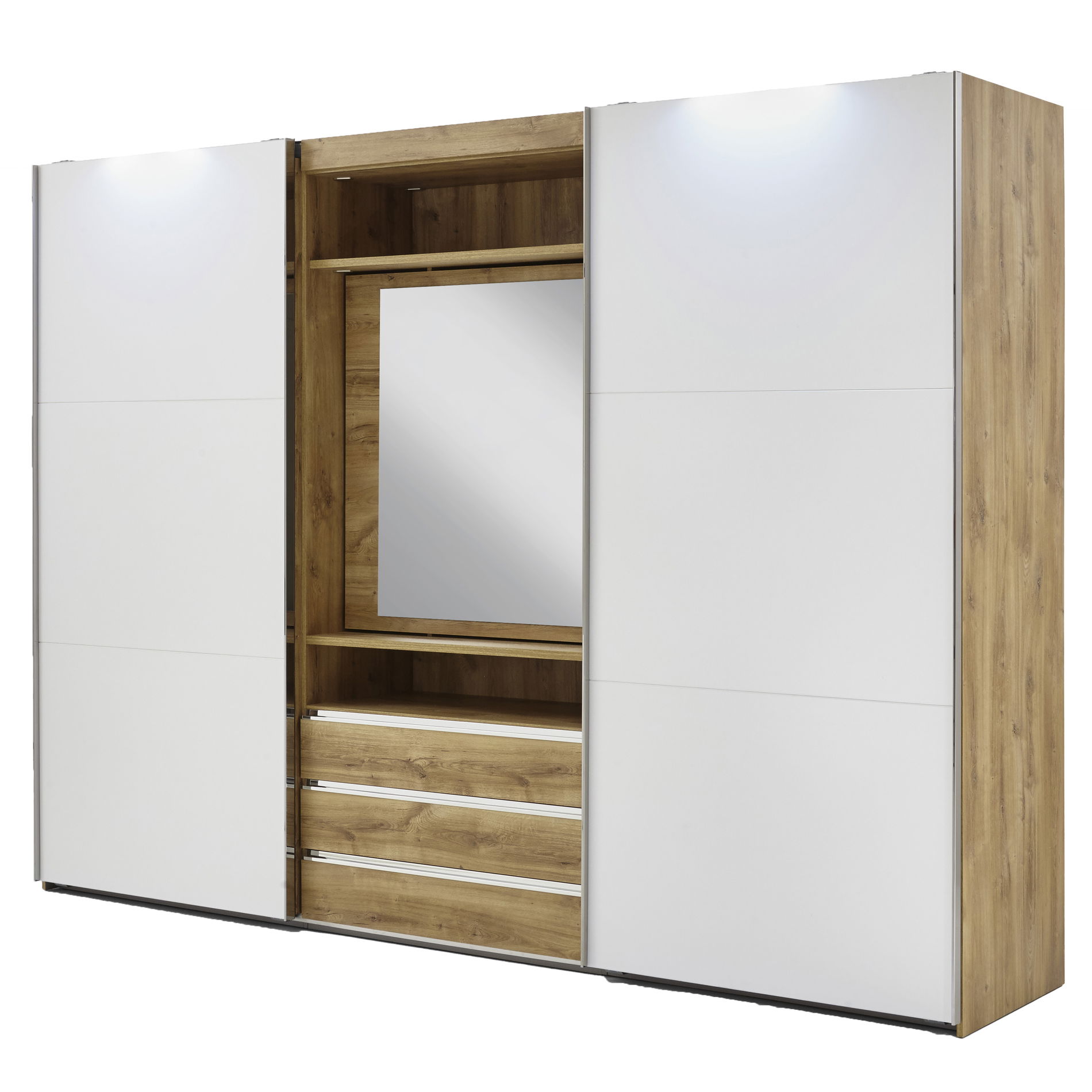 Wimex magic Schwebetürenschrank 216 cm Spiegel Plankeneiche-Nachbildung/Weiß