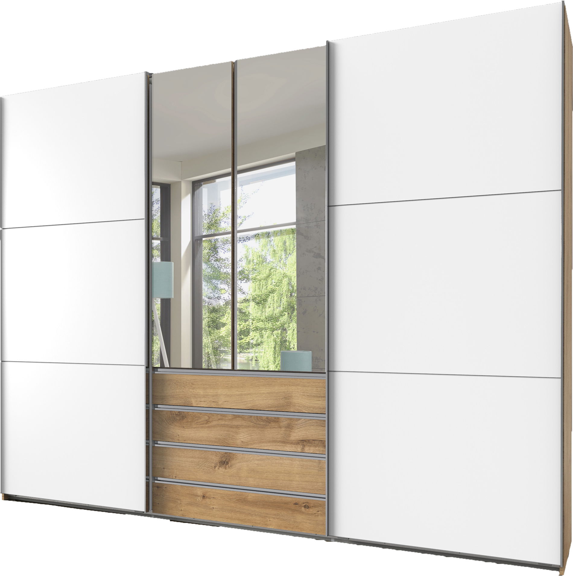 Wimex magic Schwebetürenschrank 236 cm 2 Spiegel Plankeneiche-Nachbildung/Weiß