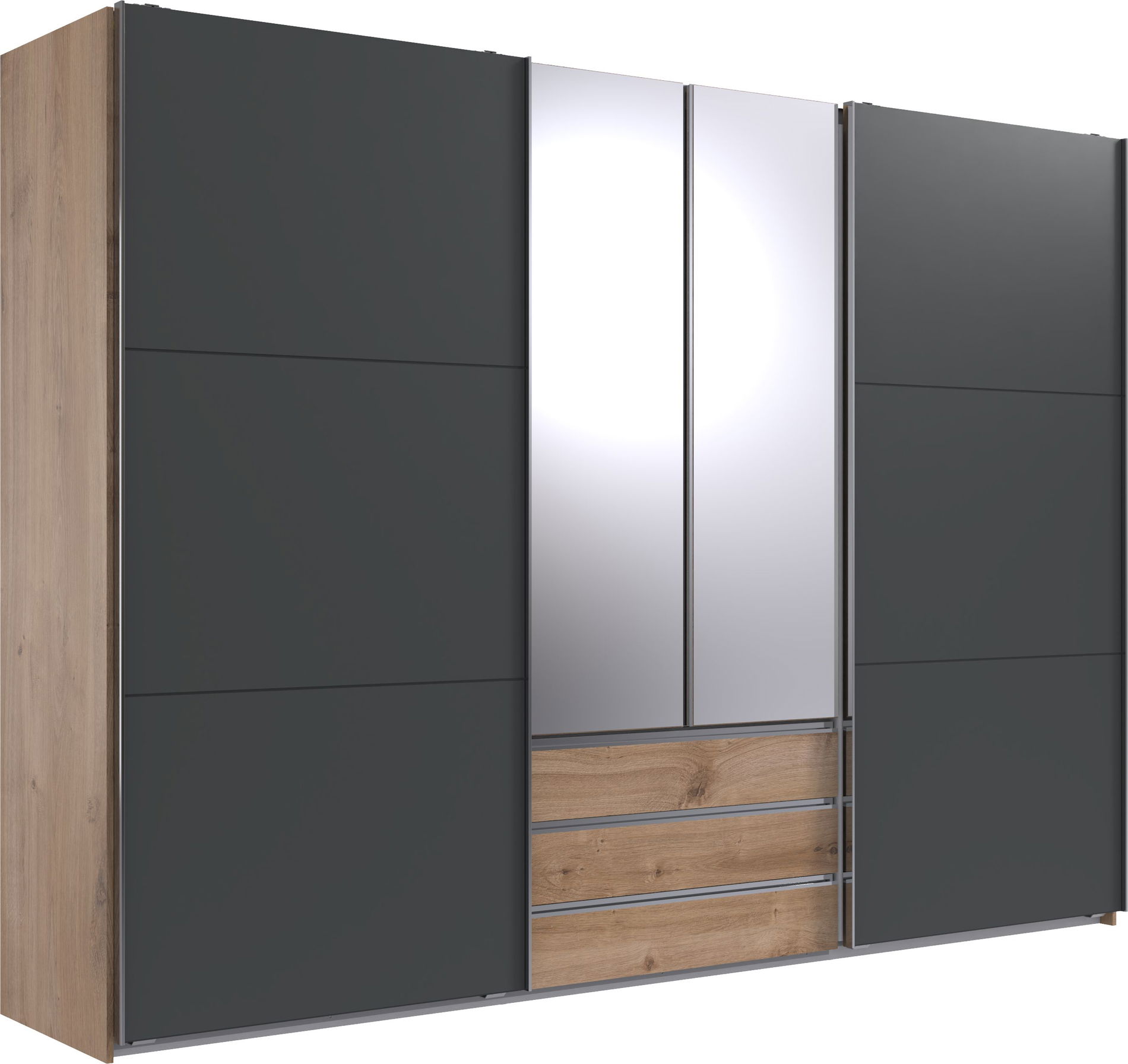 Wimex magic Schwebetürenschrank 216 cm 2 Spiegel Plankeneiche-Nachbildung/Grafit