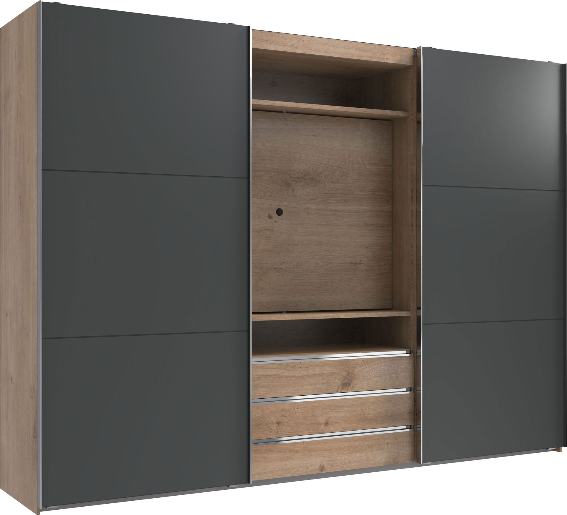 Wimex magic TV Schwebetürenschrank 216 cm Plankeneiche-Nachbildung/Grafit