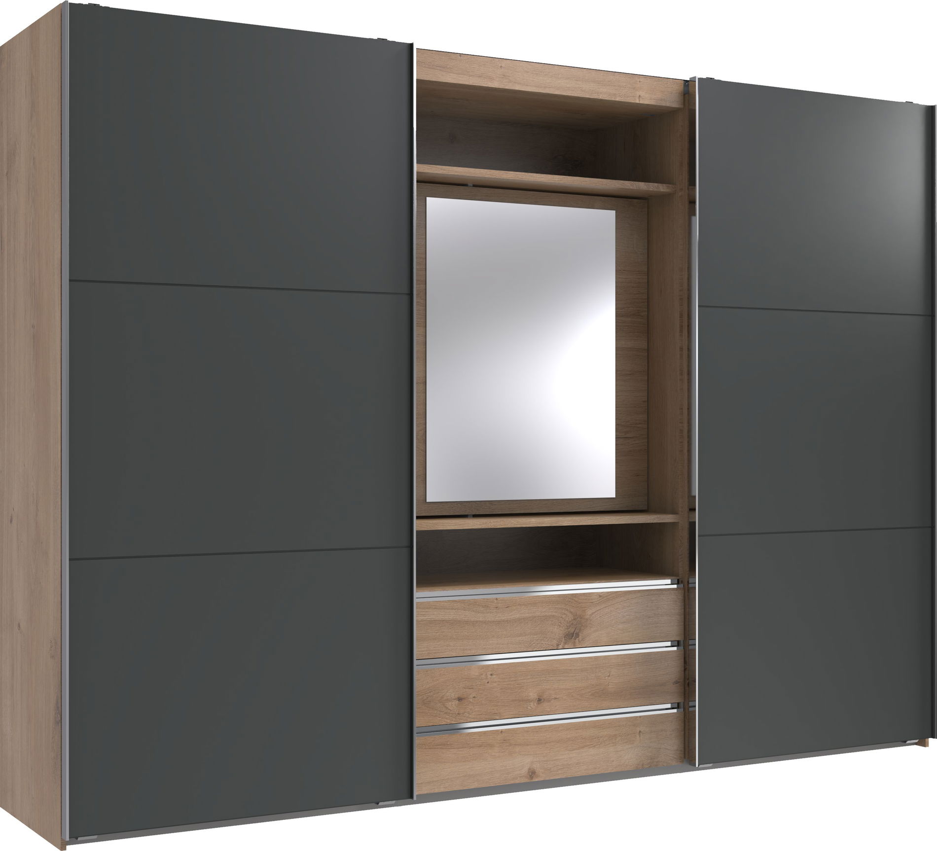 Wimex magic Schwebetürenschrank 216 cm Spiegel Plankeneiche-Nachbildung/Grafit