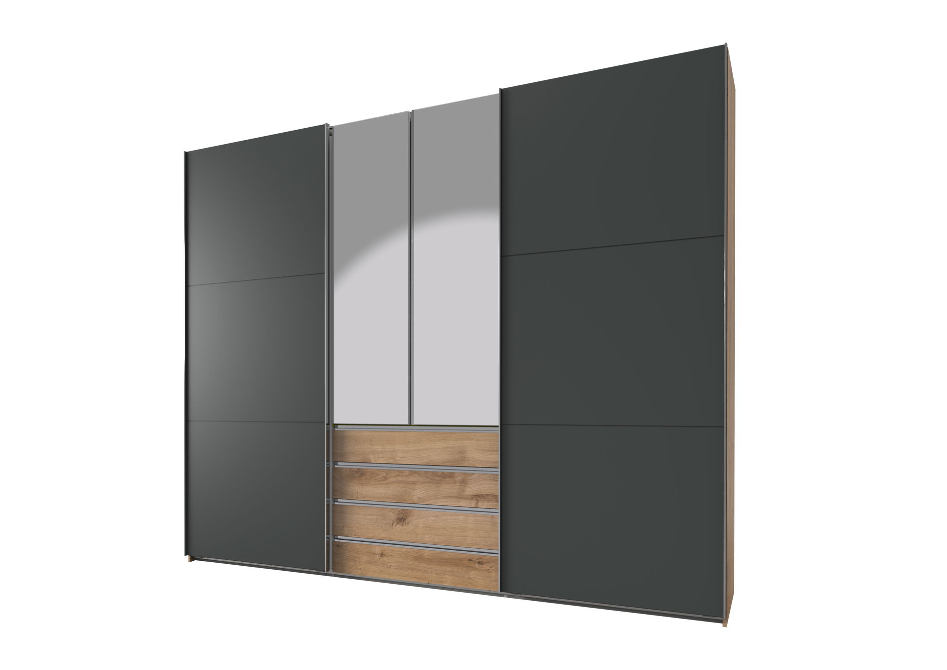 Wimex magic Schwebetürenschrank 236 cm 2 Spiegel Plankeneiche-Nachbildung/Grafit