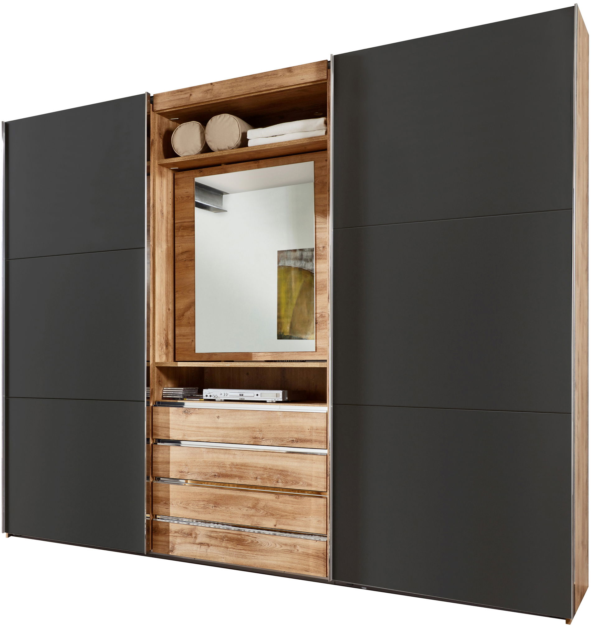 Wimex magic Schwebetürenschrank 236 cm Spiegel Plankeneiche-Nachbildung/Grafit