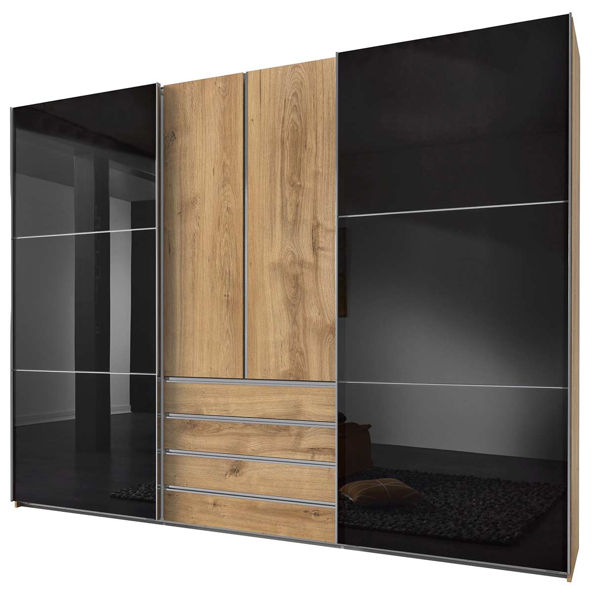Wimex magicGlas Schwebetürenschrank 300x236 cm Plankeneiche Dekor/Glas Grey