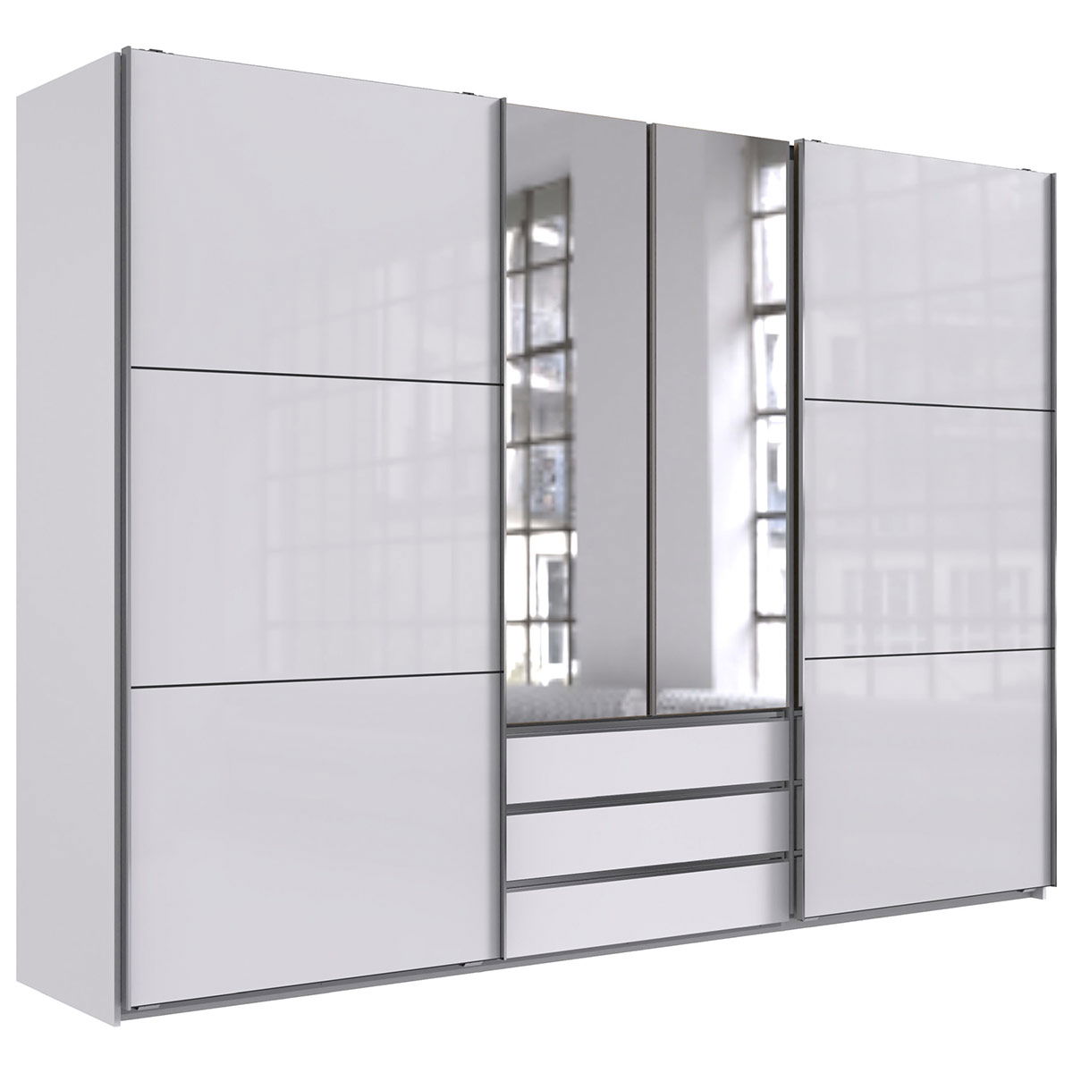 Wimex magicGlas Schwebetürenschrank 300x216 cm 2 Spiegel Weiß