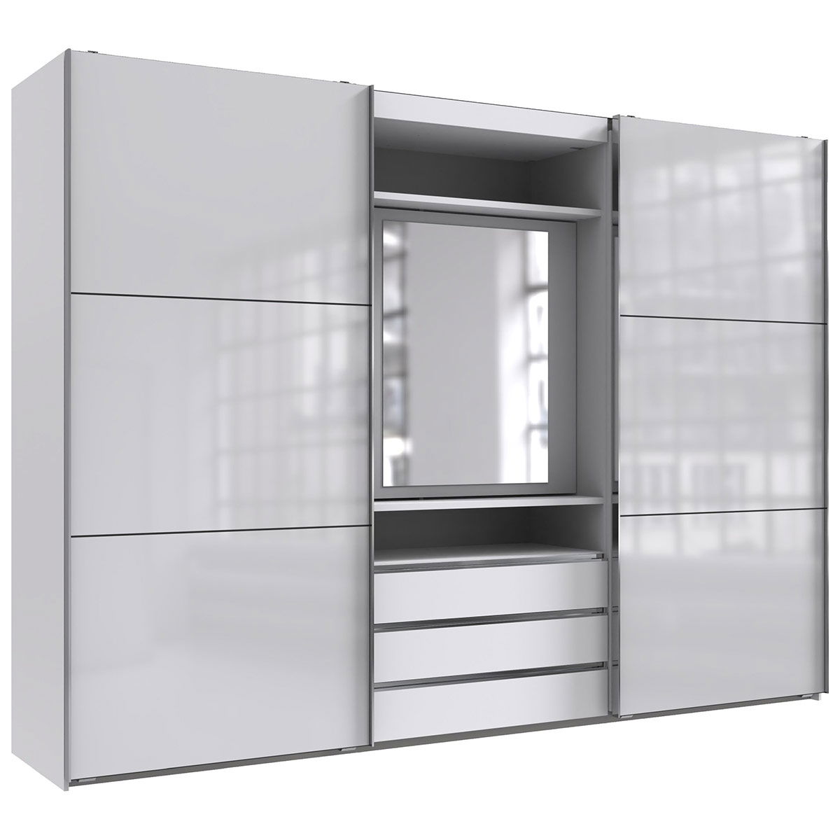 Wimex magicGlas Schwebetürenschrank 300x216 cm Spiegel-Element Weiß